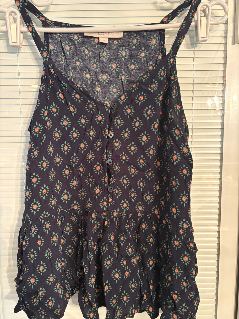 LOFT Navy Floral Button-Front Camisole